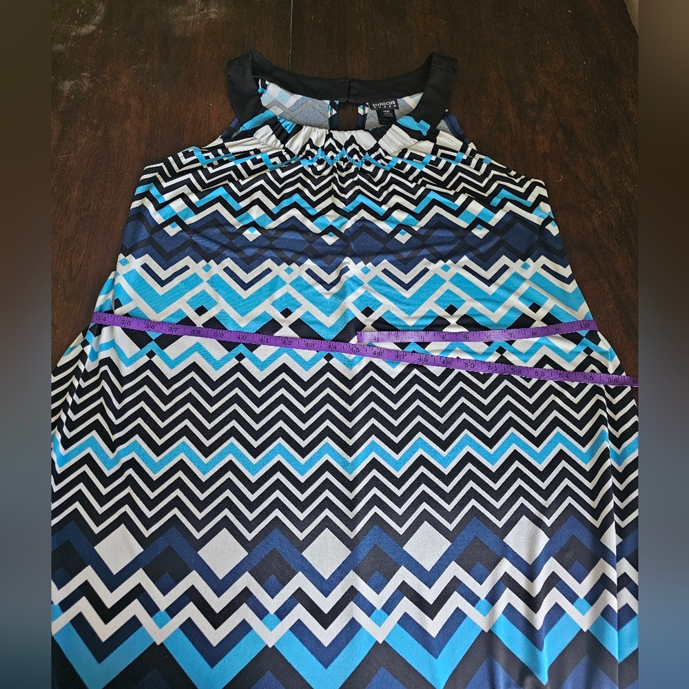 Enfocus Woman Chevron Halter Dress Sharkbite Hem Blue Black 16W - Picture 12 of 15